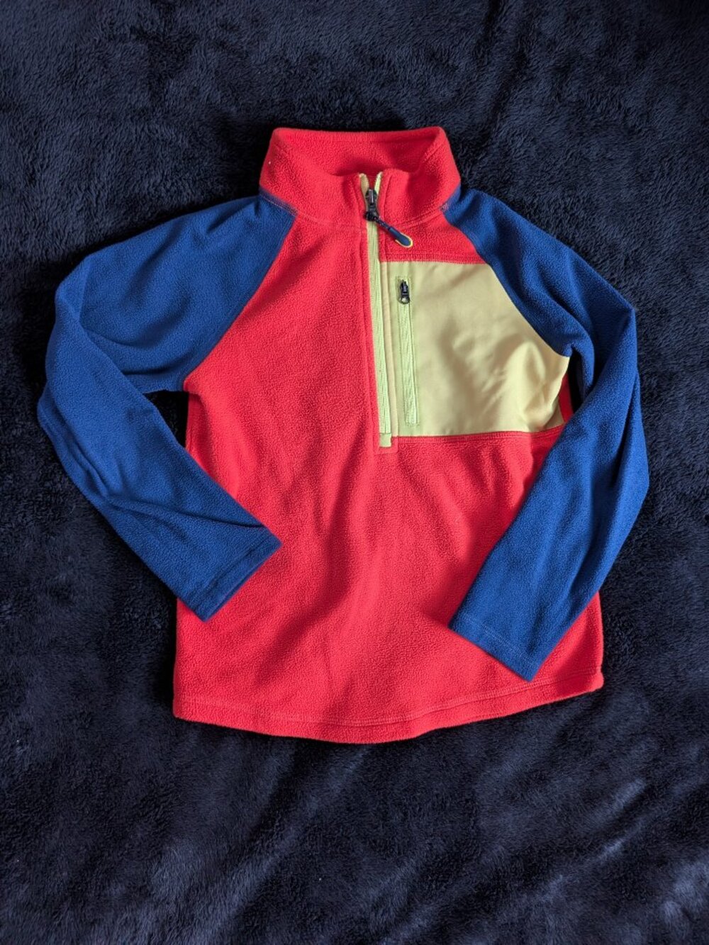 L.L.Bean Kids Half-Zip Fleece Pullover Red Blue Tan Size L 6-7